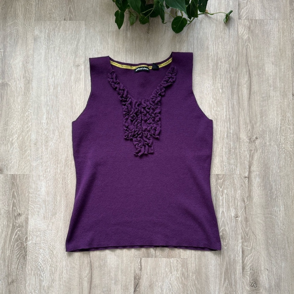 MICHAEL SIMON Purple Wool Cashmere Blend Blend Ruffle Neckline Tank Top Size L